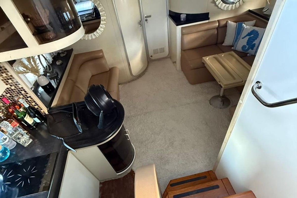 Spacious luxury yacht seating area with ocean-inspired décor available on Punta Cana private yacht excursions