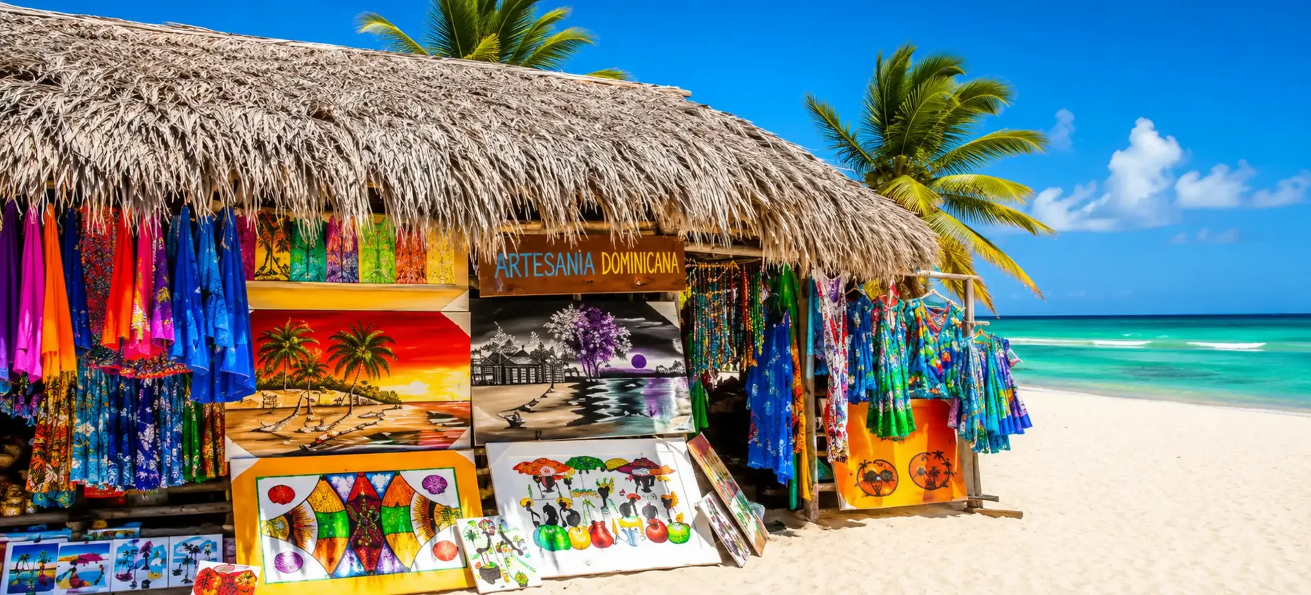 Colorful Dominican artisan market stop during a Punta Cana and Saona Island excursion
