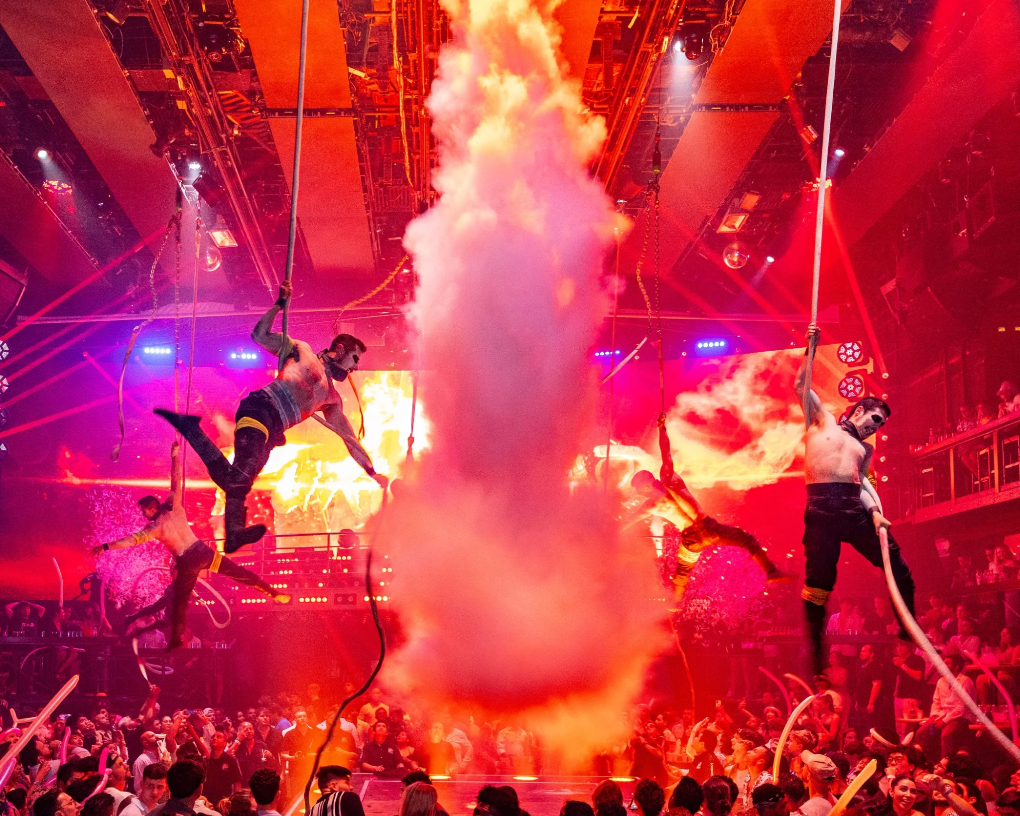 Aerial acrobatic performance with special effects at Coco Bongo Punta Cana