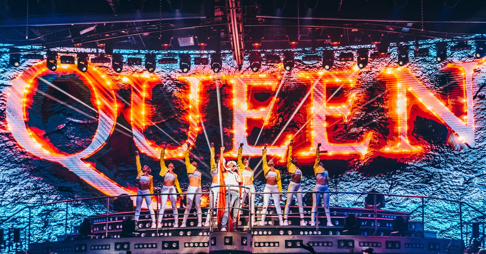 Queen-themed finale with dancers at Coco Bongo Punta Cana