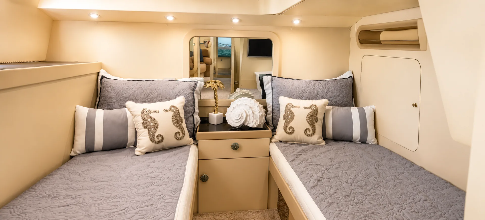 Twin guest cabin inside a private yacht in Punta Cana