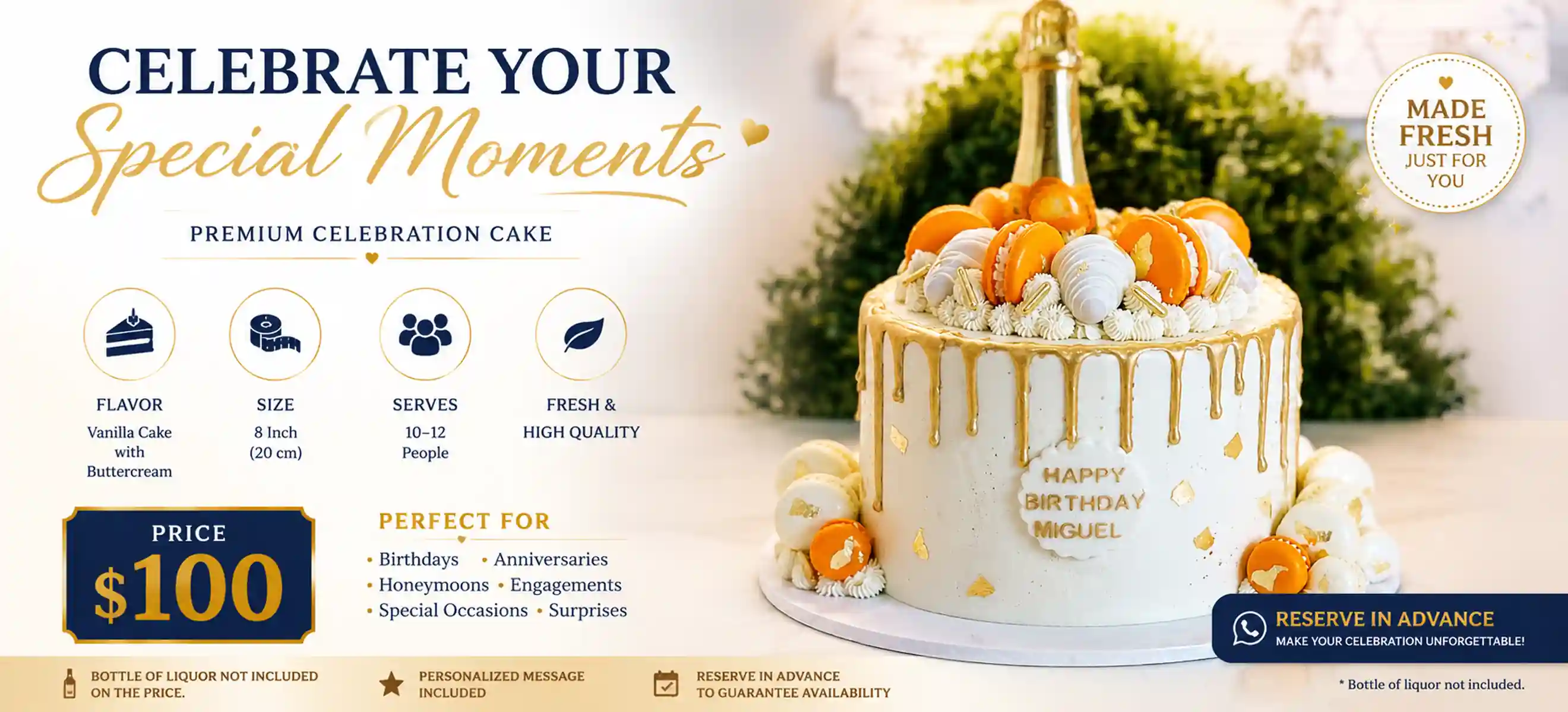gold and vanela cake with fruits on top
