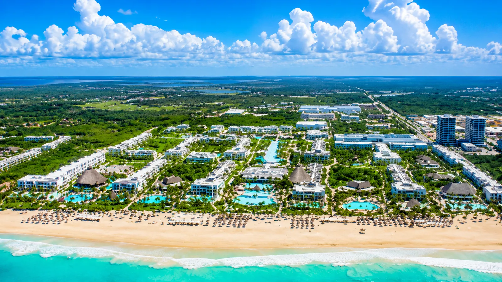 Aerial view of Punta Cana beach resort with turquoise Caribbean water