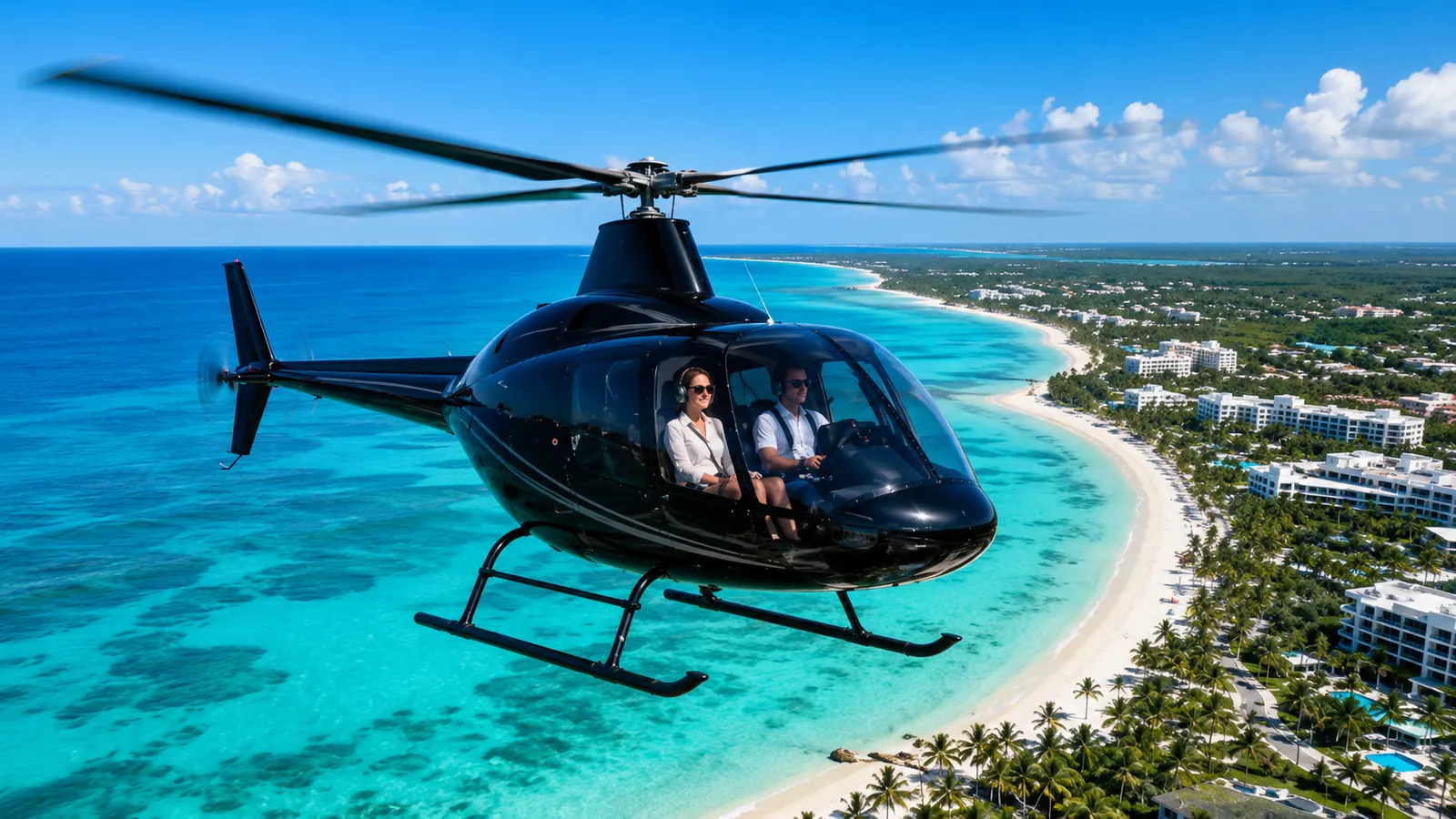 Private helicopter tour over Punta Cana beaches and turquoise Caribbean coastline