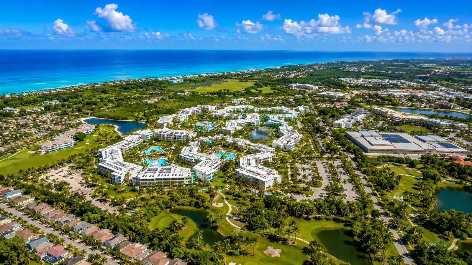 Aerial view of Punta Cana beach resort with turquoise Caribbean water