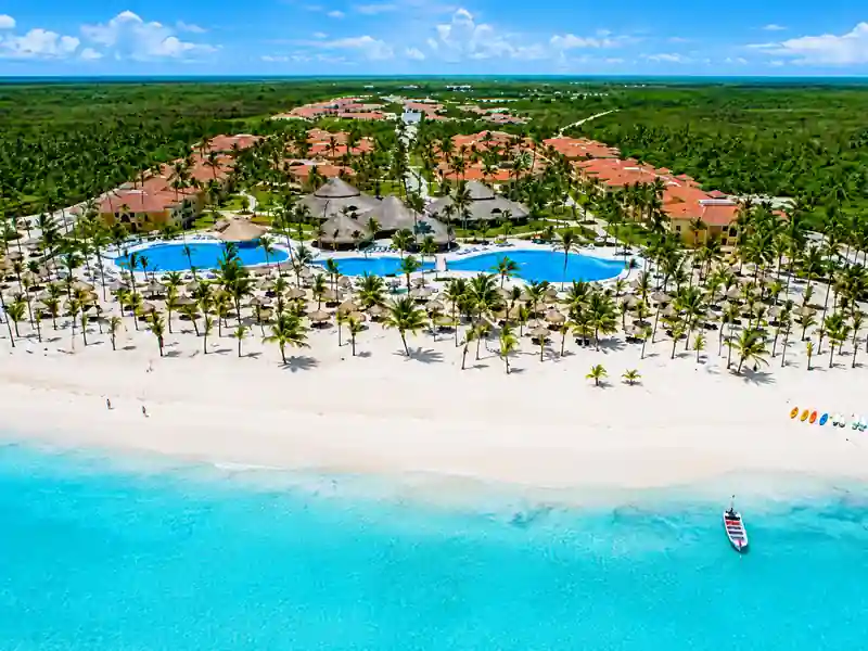 Aerial view of Bahia Principe Luxury Ambar beachfront resort in Punta Cana