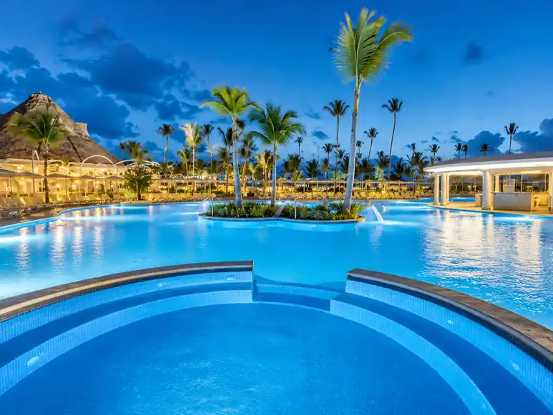 Bahia Principe Luxury Ambar swimming pool at night in Punta Cana