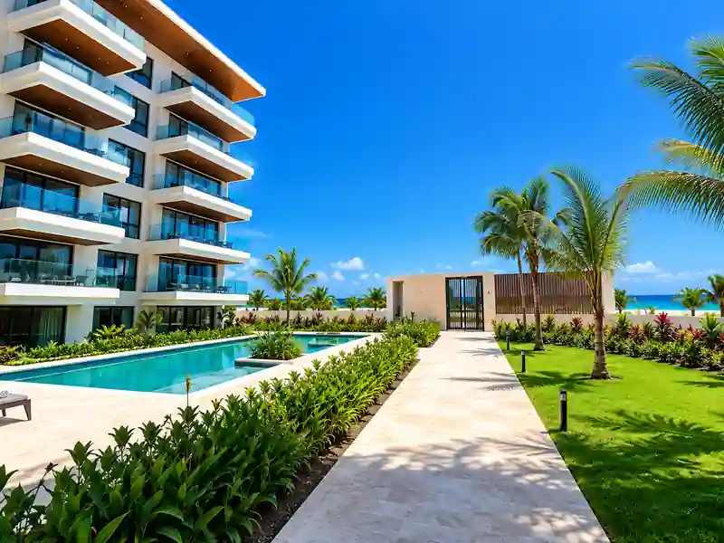 Luxury Punta Cana resort with swimming pool tropical gardens palm trees and ocean view