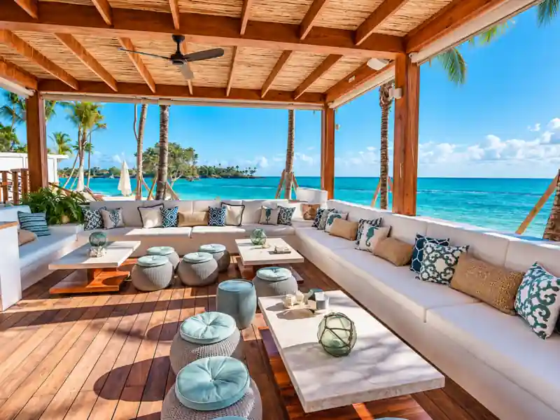 Luxury oceanfront lounge at Casa de Campo Resort overlooking the Caribbean Sea