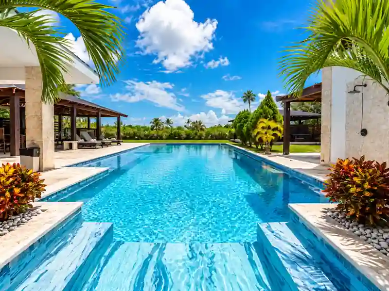 Cayuco 10 Cap Cana luxury villa private pool surrounded by tropical landscaping.