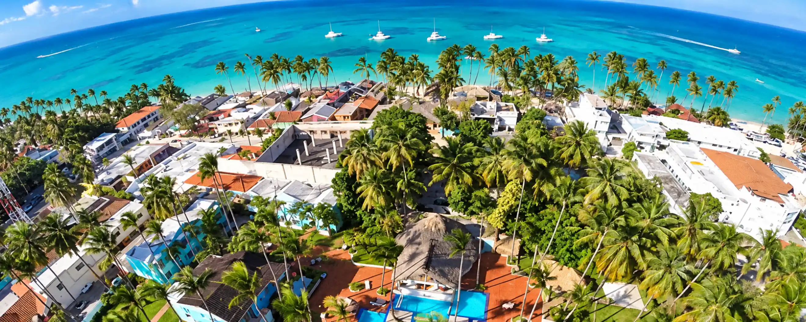 Aerial view of Cortecito Inn Punta Cana near the turquoise Caribbean Sea
