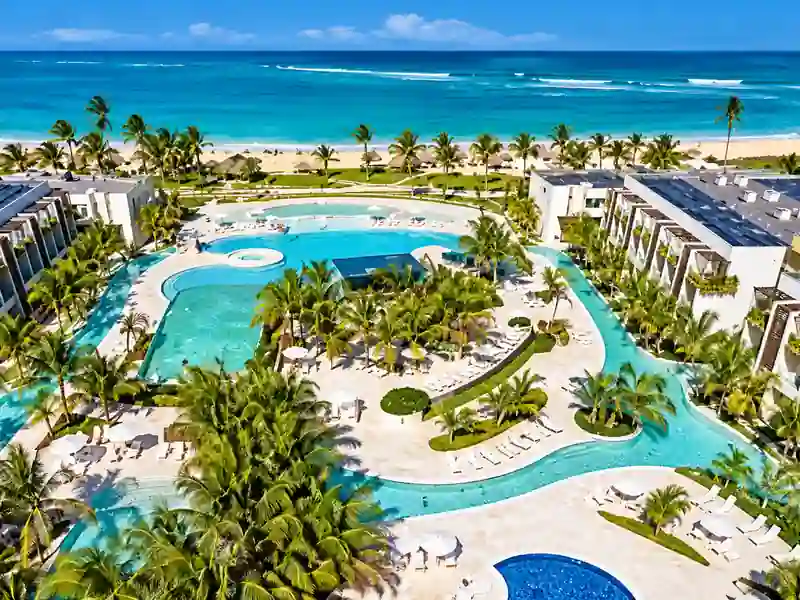 Dreams Onyx Resort & Spa Punta Cana aerial view of pools and beach