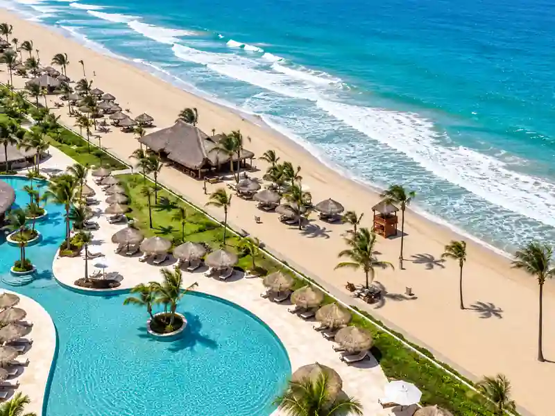Excellence Punta Cana aerial view of beachfront pool and tropical beach
