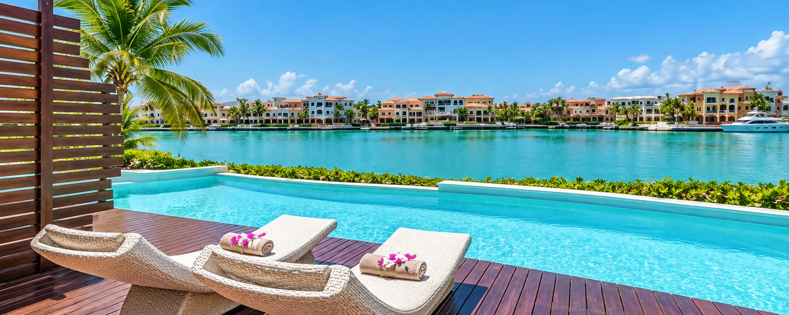 Fishing Lodge Cap Cana luxury marina pool with private terrace and waterfront views