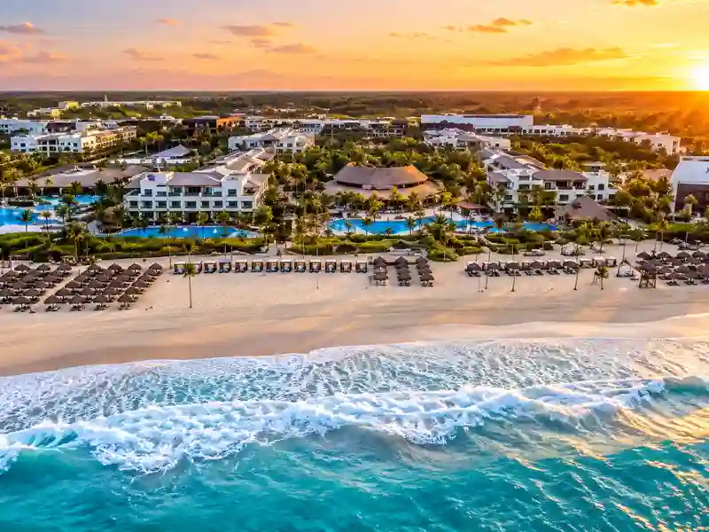 Hard Rock Hotel Punta Cana beachfront resort and ocean at sunset