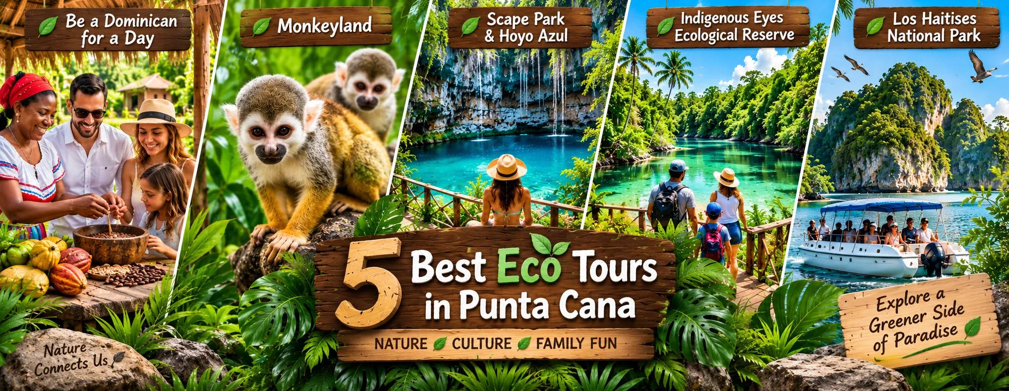 5 best eco tours in Punta Cana for families in 2026 including Monkeyland, Hoyo Azul, Indigenous Eyes and Los Haitises