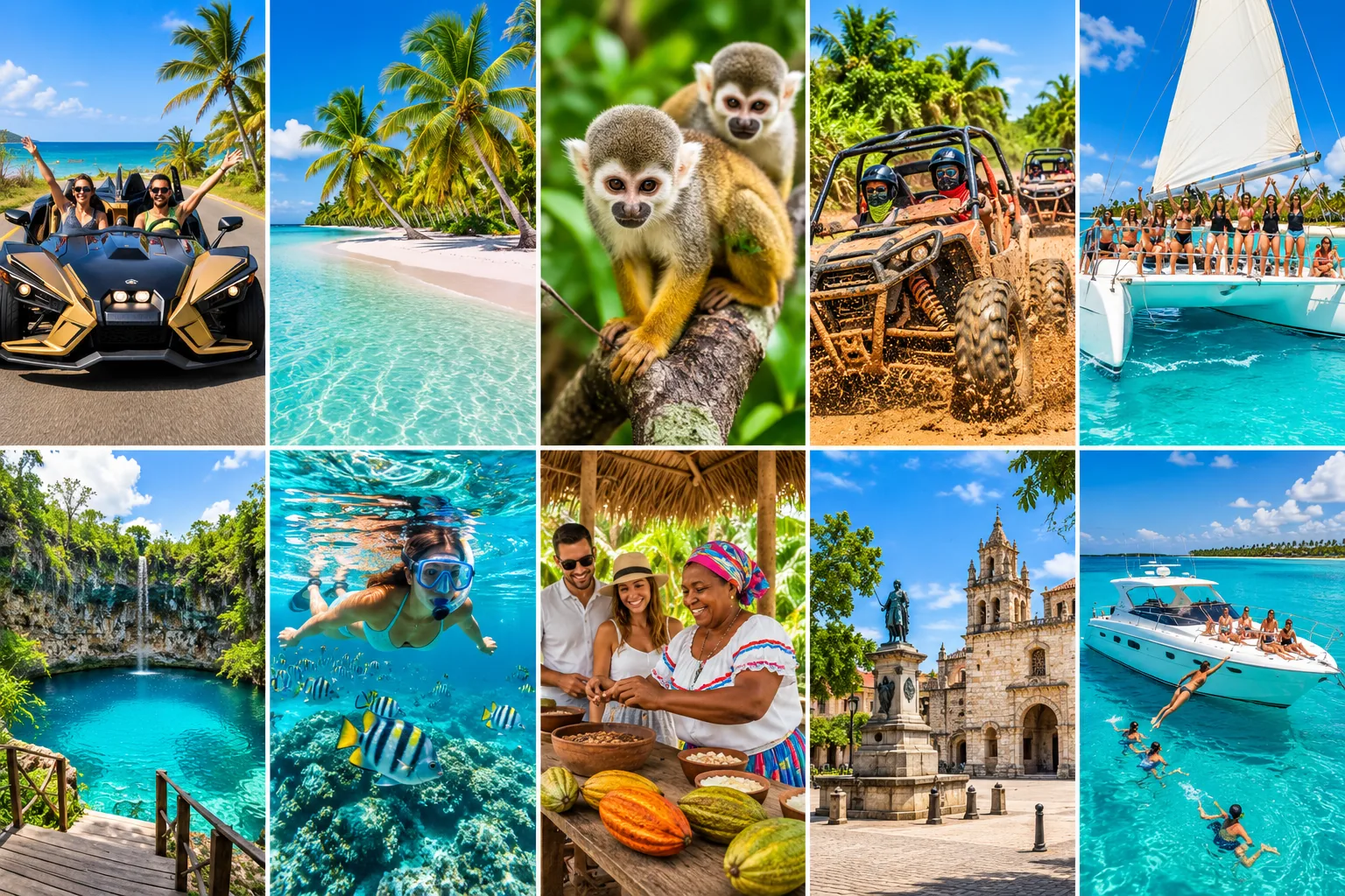 10 best things to do in Punta Cana in 2026 including Slingshot tours, Saona Island, Monkeyland, buggies, catamaran and snorkeling